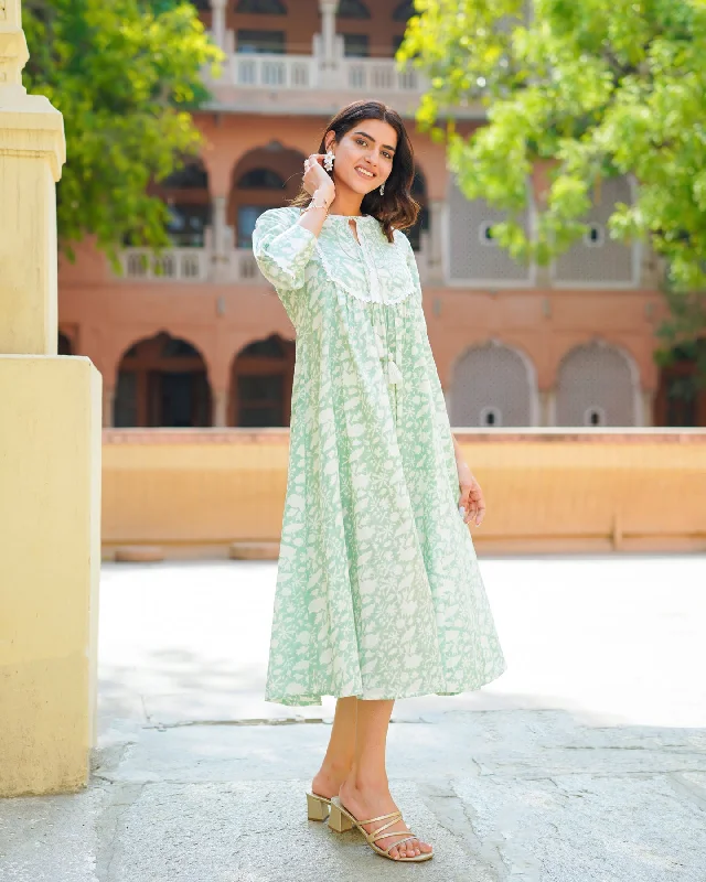 Handblock Printed Turquoise Dress