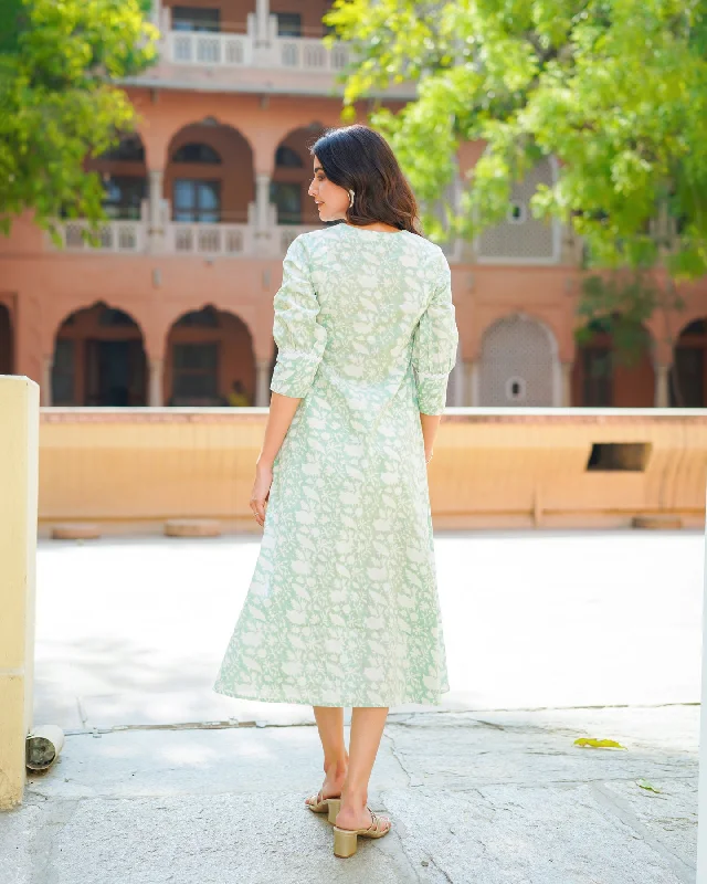 Handblock Printed Turquoise Dress