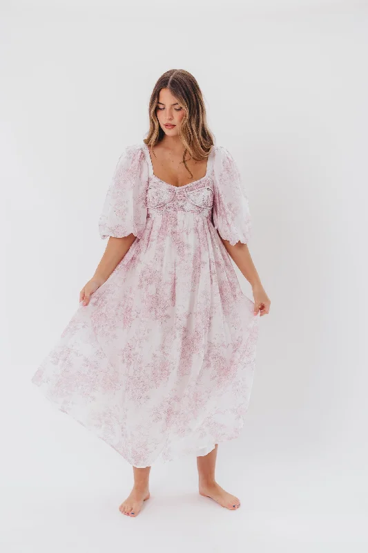 Harlow Midi Dress in Light Pink Floral - Bump Friendly & Inclusive Sizing (S-3XL)