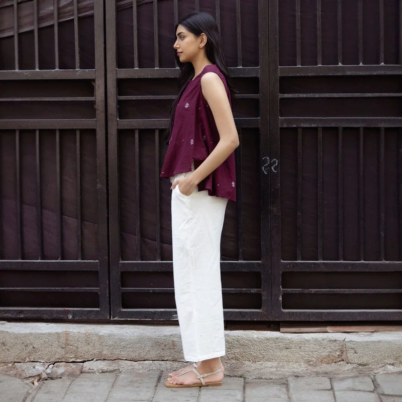 Jamdani Cotton Shirt for Women | Wine | Sleeveless