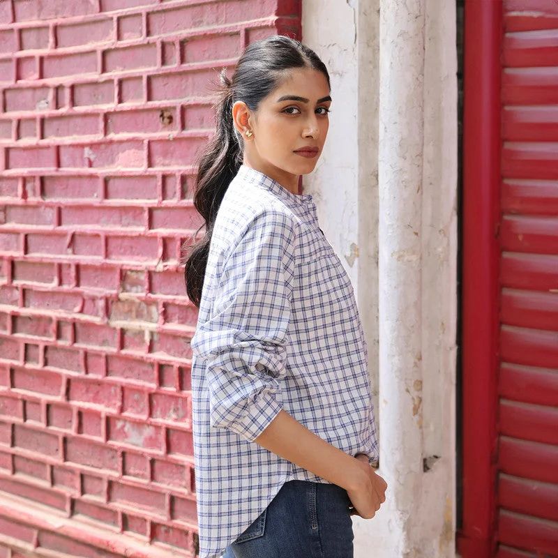 White Jamdani Shirt for Women | Checkered