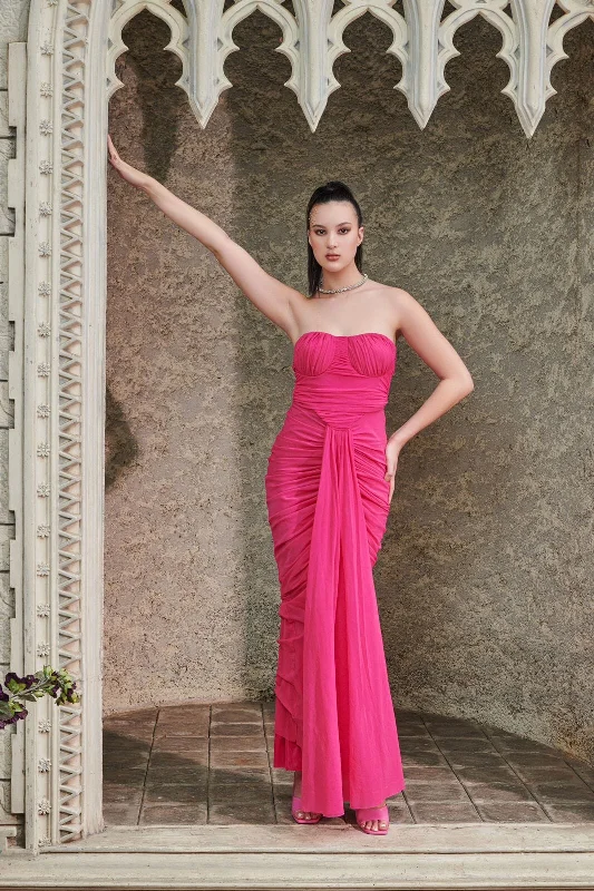 Infinite promises - pink drape maxi dress