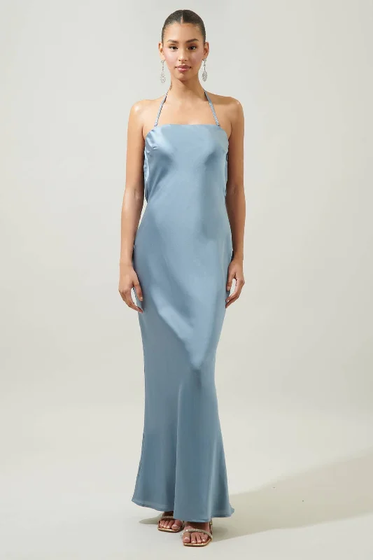 Clara Strapless Open Back Satin Maxi Dress