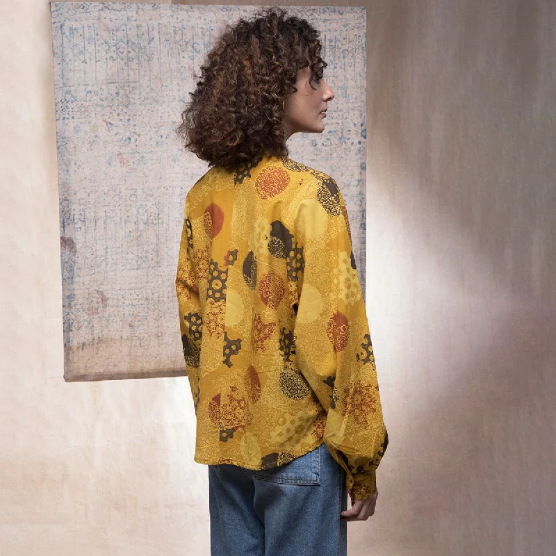 Cotton Kimono Shirt For Women | Ajrakh Hand Block Printed | Yellow