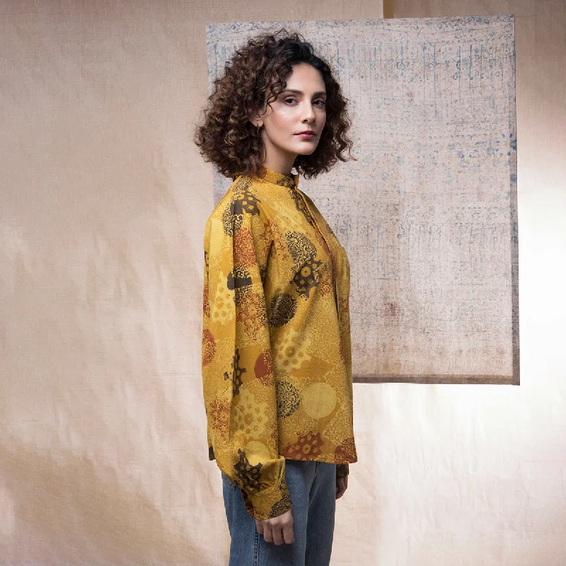 Cotton Kimono Shirt For Women | Ajrakh Hand Block Printed | Yellow