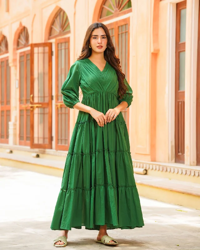 Jade Green Solid & Tiered Dress