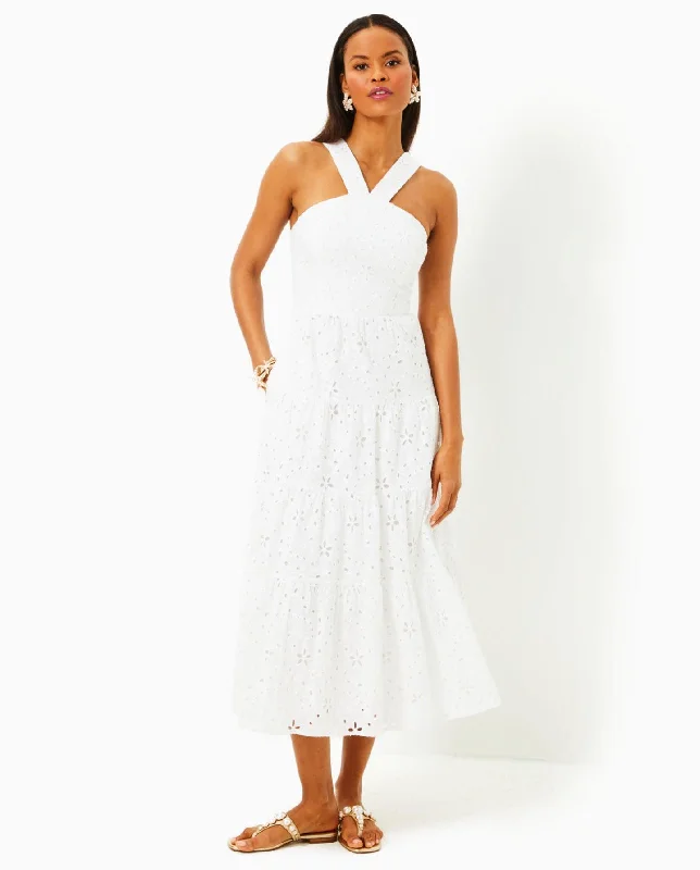 Jenette Eyelet Halter Midi Dress