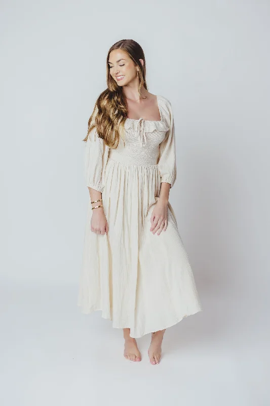 Juliet Midi Dress in Cream - Inclusive Sizing (S-3XL)