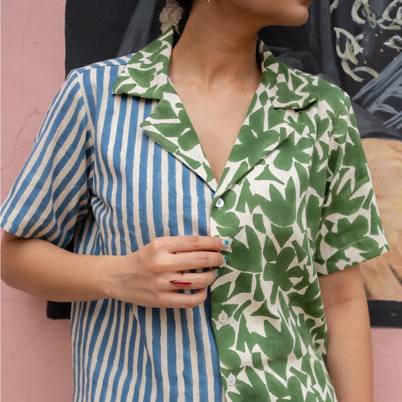 Kala Cotton Shirt For Women | Block Printed | Blue & Green