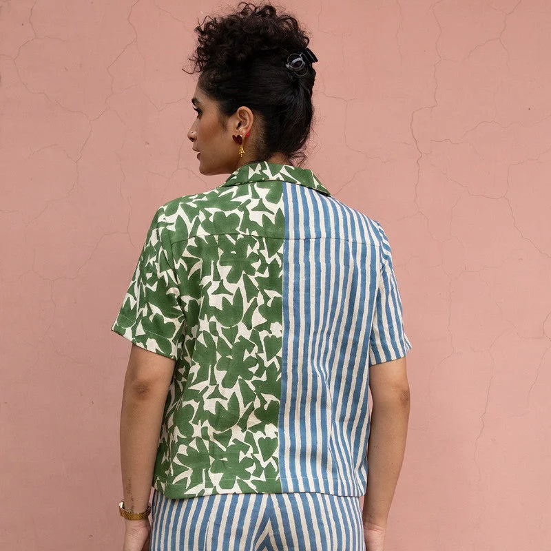 Kala Cotton Shirt For Women | Block Printed | Blue & Green