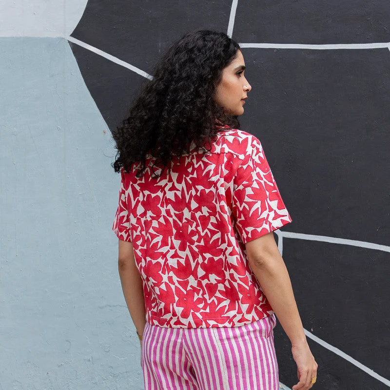 Kala Cotton Shirt For Women | Block Printed | Red