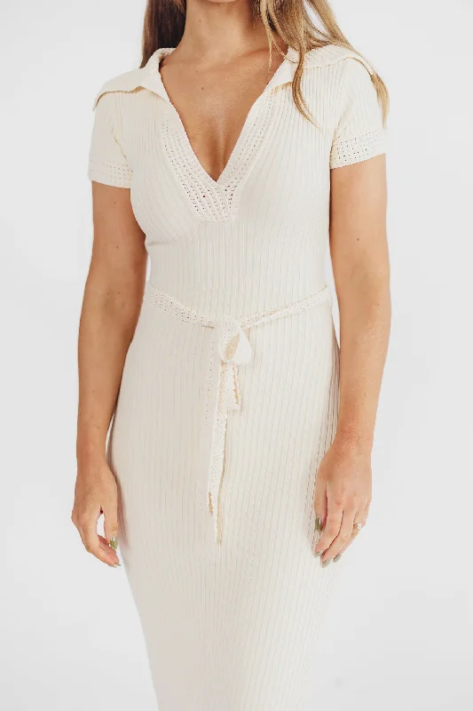 Nina Knit Midi Dress in Cream