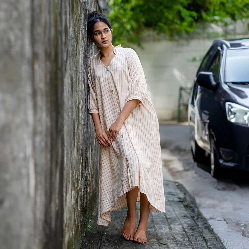 Cotton Kaftan Dress for Women | Plant Dyed | Off-White & Rust