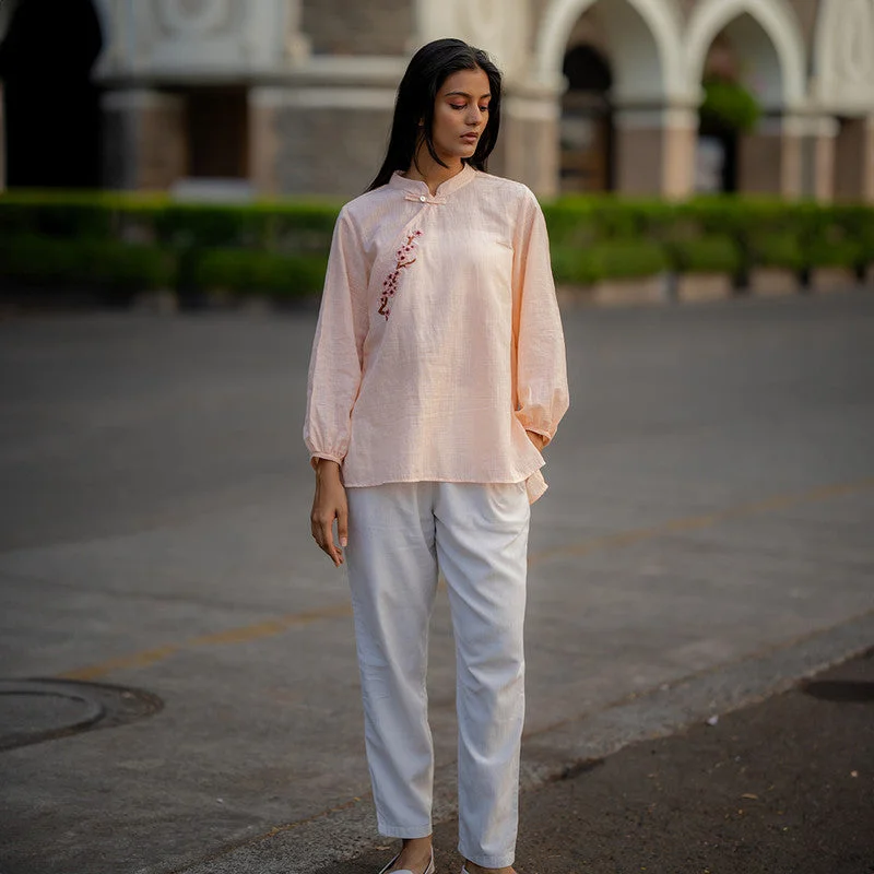 Pink  Embroidered Shirt for Women | Full Sleeves | Cotton