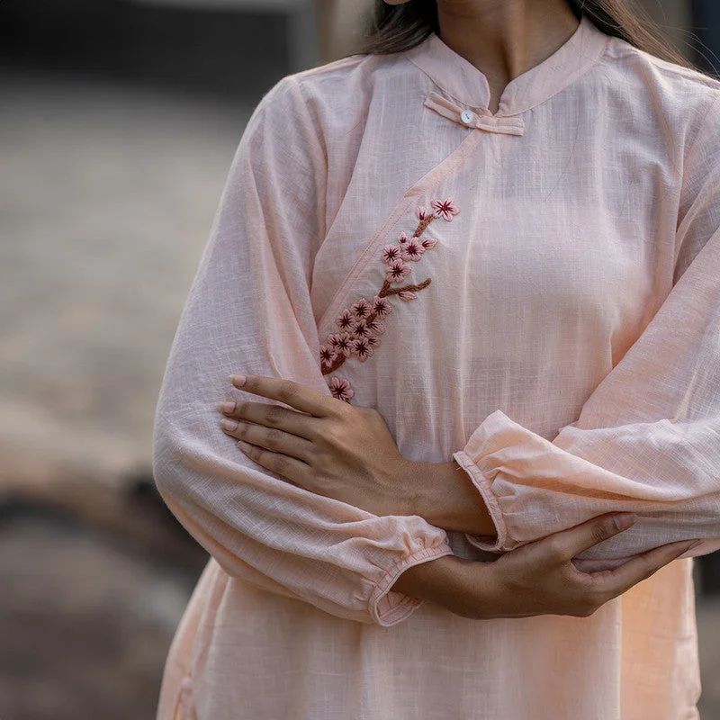 Pink  Embroidered Shirt for Women | Full Sleeves | Cotton