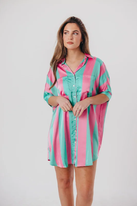 Amanda Satin Poolside Mini Dress in Flamingo - Nursing Friendly