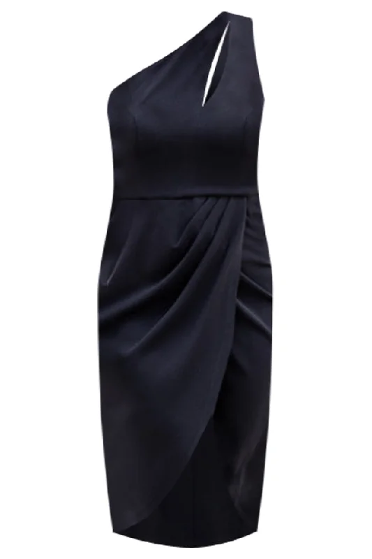 Let Them Know Black One Shoulder Cutout Midi Dress FINAL SALE