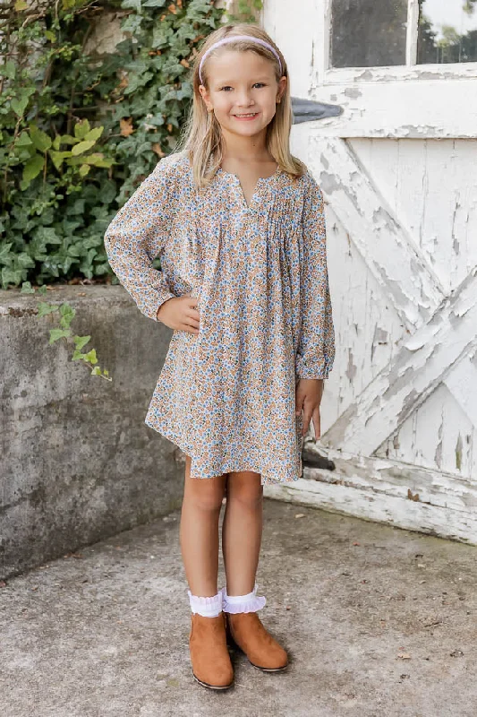 Let Your Light Shine Kids Blue Floral Midi Dress FINAL SALE