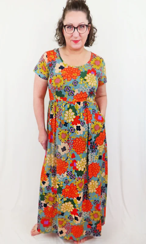 LINDLEY Puff Floral Maxi Dress in SKY