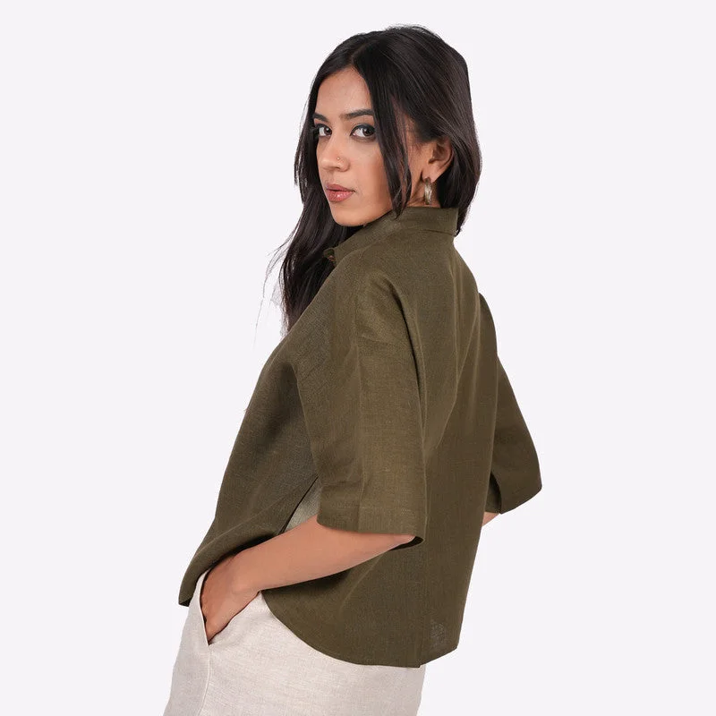 Linen Shirt for Women | Green | Drop Shoulder