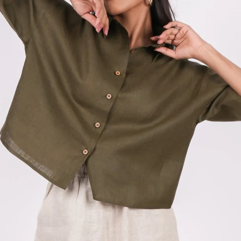 Linen Shirt for Women | Green | Drop Shoulder