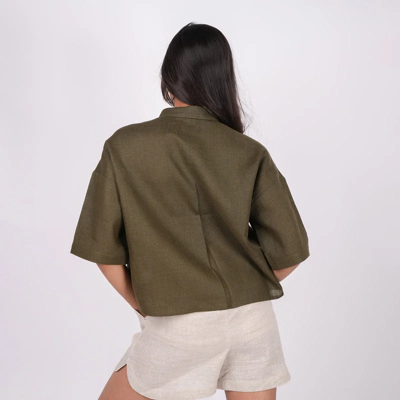 Linen Shirt for Women | Green | Drop Shoulder