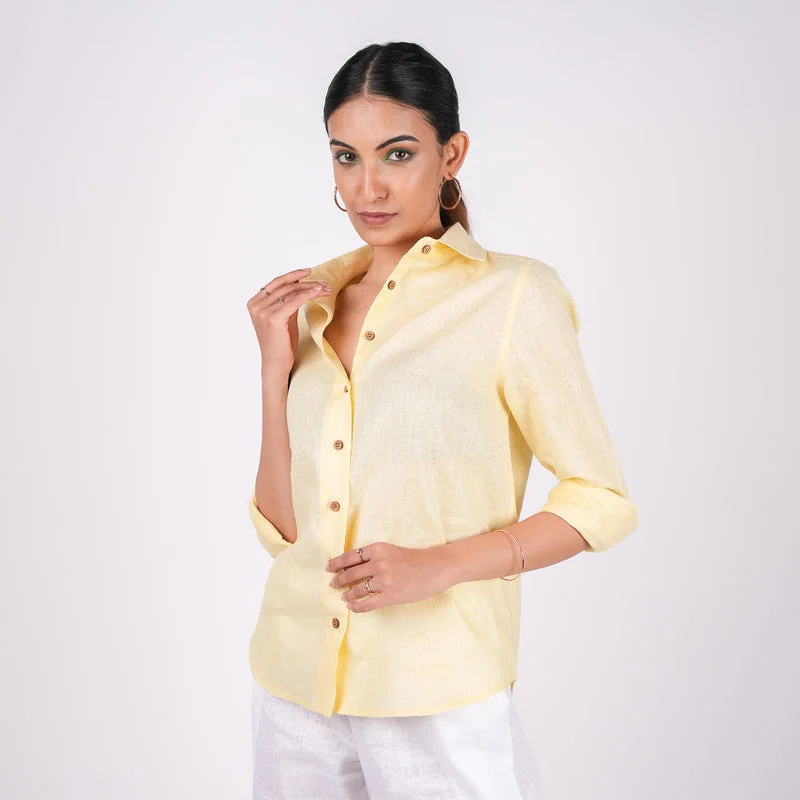 Linen Shirt for Women | Yellow | Full Sleeves