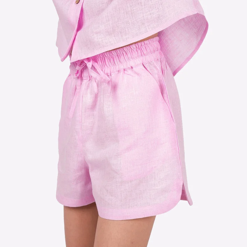 Linen Shorts for Women | Pink | Drawstring Waist