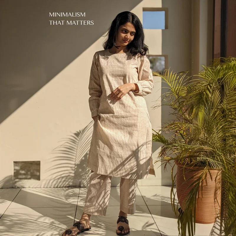 Organic Cotton Co Ord Set for Women | Striped | Rust & Off-White