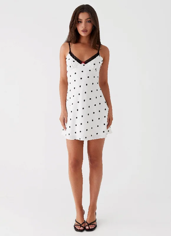 Masha Lace Mini Dress - Black Polka Dot