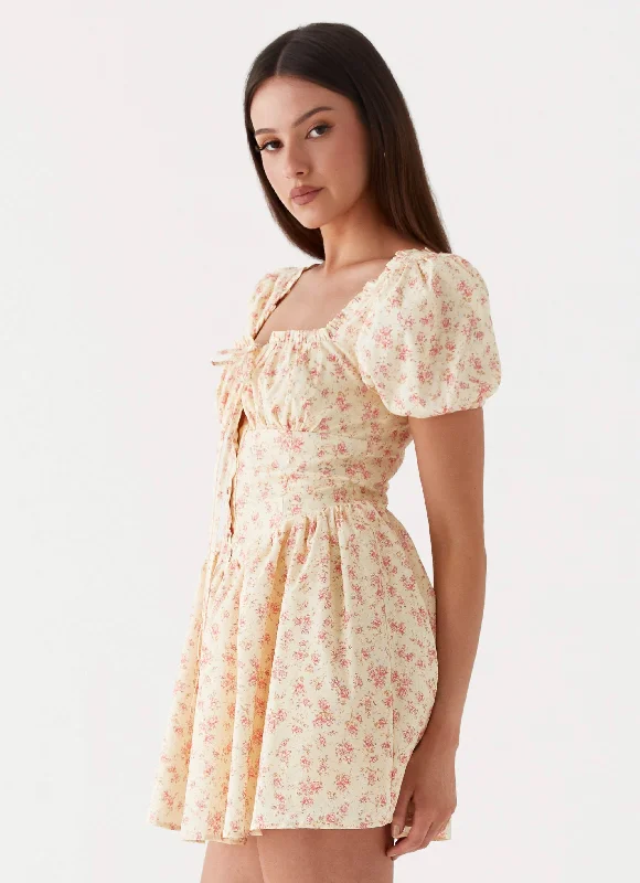 Mila Mini Dress - Yellow Ditsy Floral