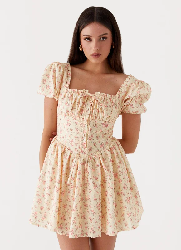 Mila Mini Dress - Yellow Ditsy Floral