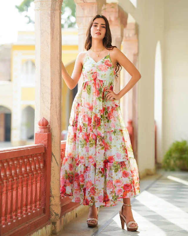 Mint White Loose Floral Dress