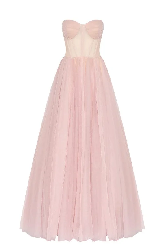 Misty Rose Tulle Maxi Dress with a Corset Bustier