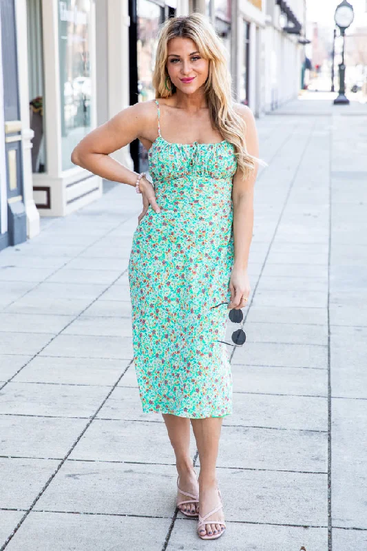 Moving On Green Floral Midi Dress FINAL SALE