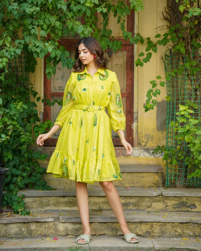 Neon Yellow Handpainted Shirt Dress