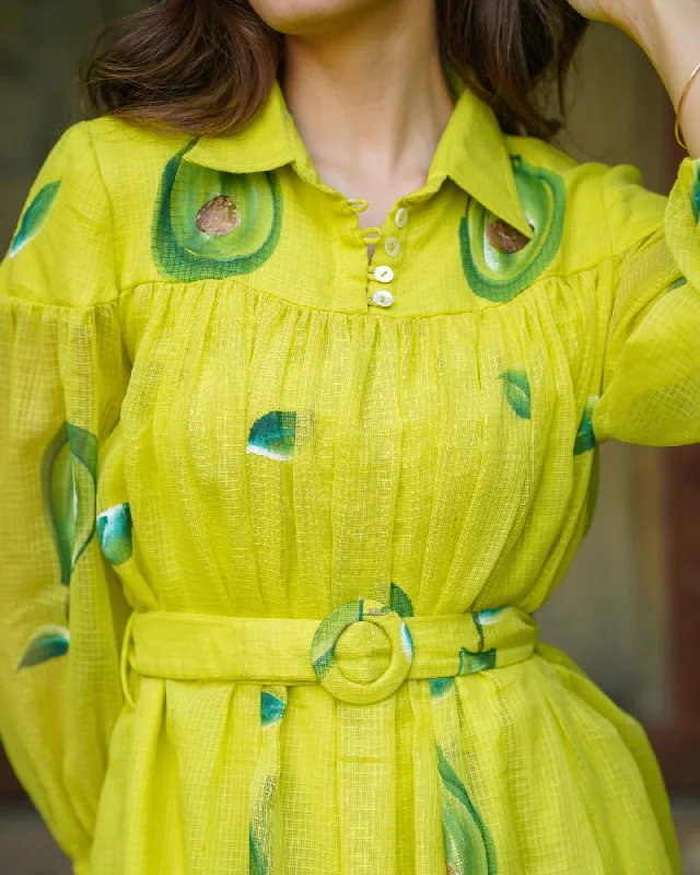 Neon Yellow Handpainted Shirt Dress