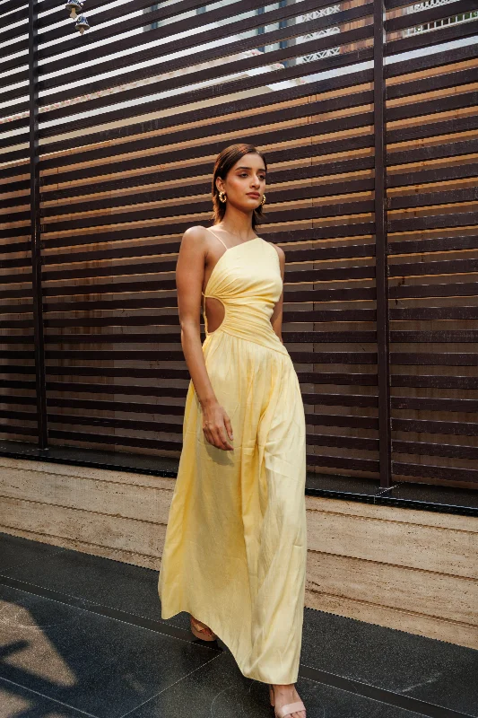 New money - yellow backless maxi dress