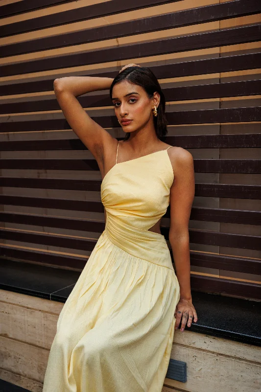 New money - yellow backless maxi dress