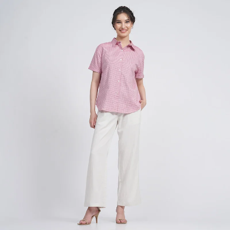 Organic Cotton Pink Shirt for Women | Gingham Checks