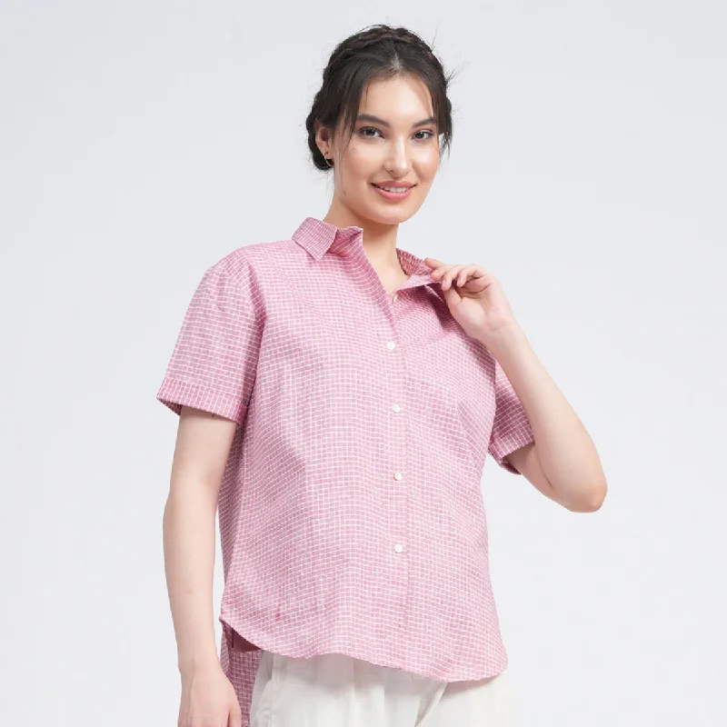 Organic Cotton Pink Shirt for Women | Gingham Checks