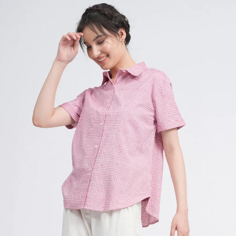 Organic Cotton Pink Shirt for Women | Gingham Checks