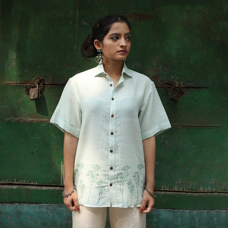 Organic Cotton Shirt for Men & Women | Block Printed | Half Sleeves | Mint Green