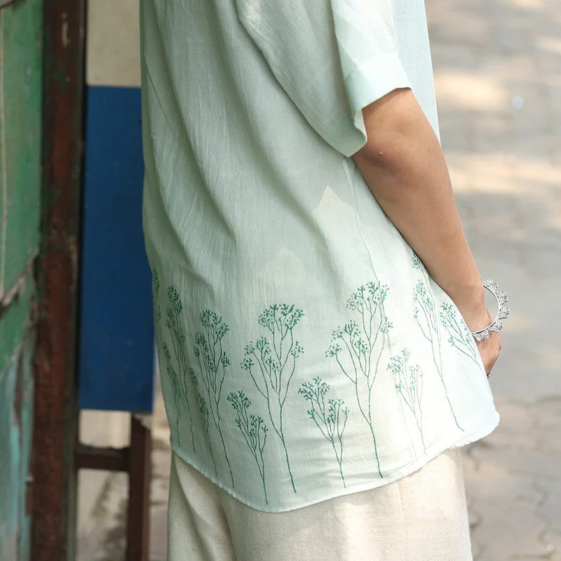 Organic Cotton Shirt for Men & Women | Block Printed | Half Sleeves | Mint Green