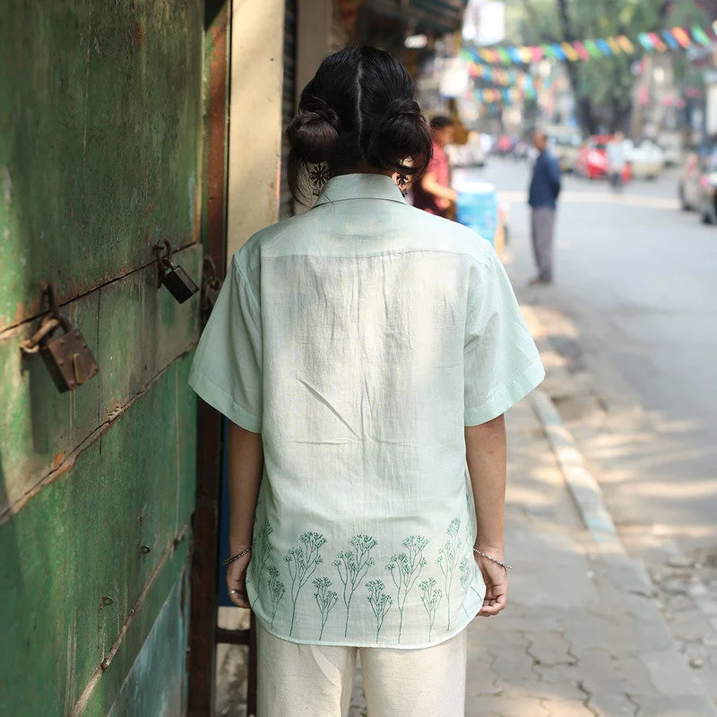 Organic Cotton Shirt for Men & Women | Block Printed | Half Sleeves | Mint Green