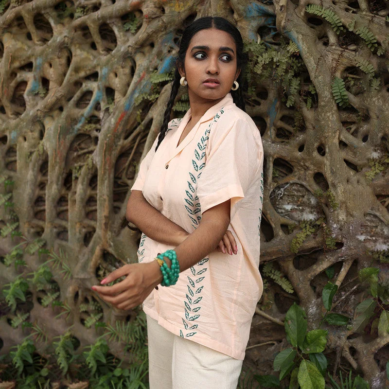 Organic Cotton Shirt for Men & Women | Block Printed | Half Sleeves | Peach