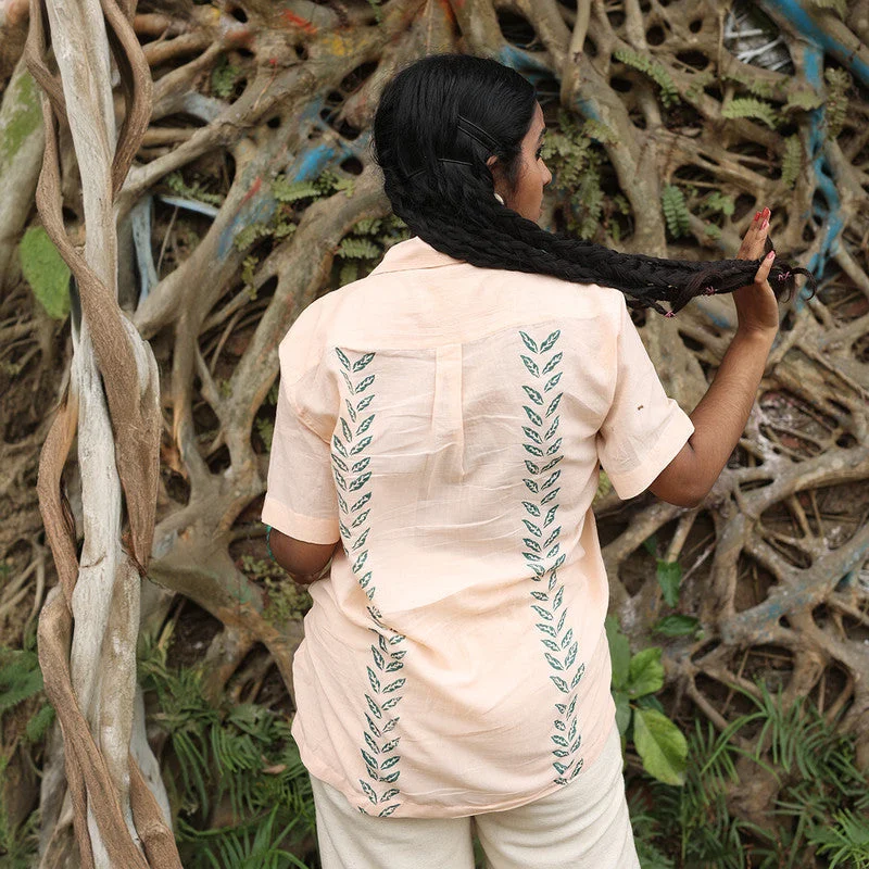 Organic Cotton Shirt for Men & Women | Block Printed | Half Sleeves | Peach