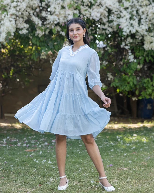 Pastel Blue Lace & Tiered Dress