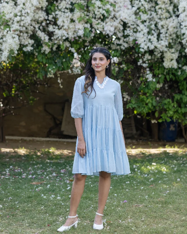 Pastel Blue Lace & Tiered Dress