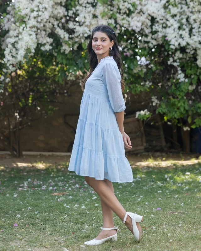 Pastel Blue Lace & Tiered Dress